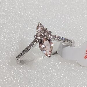 NWT Bomb Party Brilliant Pear Shape LC Pink Moissanite Rhodium Plated Sz 10 Ring